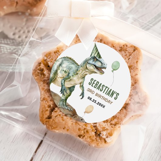 Oerwoud Dinosaur T Rex 3e verjaardagsfeestje Ronde Sticker