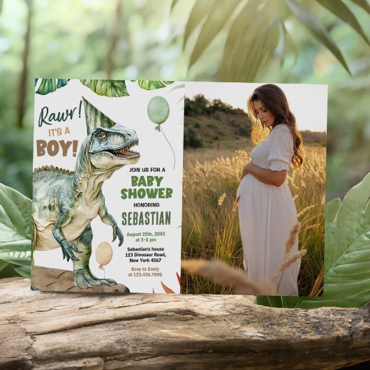Oerwoud Dinosaur T Rex Baby Boy Shower Foto Kaart