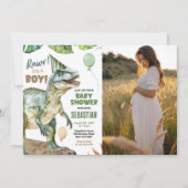 Oerwoud Dinosaur T Rex Baby Boy Shower Foto Kaart (Voorkant)