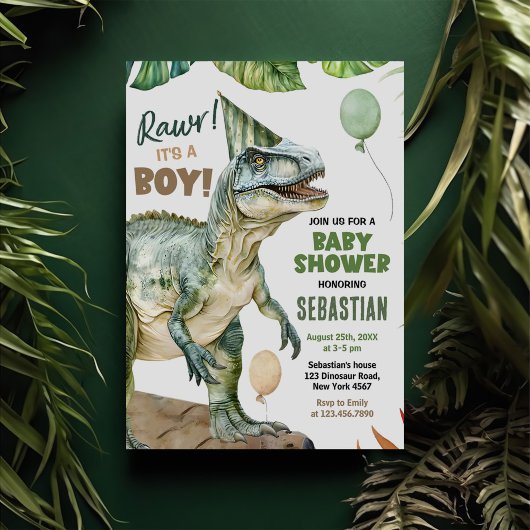 Oerwoud Dinosaur T Rex Baby Boy Shower Kaart