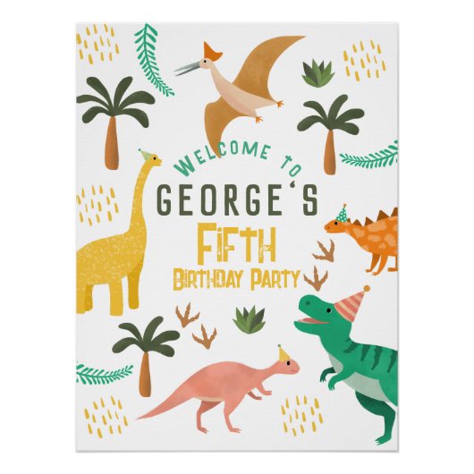 Oerwoud Dinosaur T-Rex Kids Verjaardag Welkom Teke Perfect Poster (Voorkant)