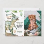 Oerwoud Dinosaur T Rex Verjaardagsfeest Foto Bedankkaart (Voorkant)