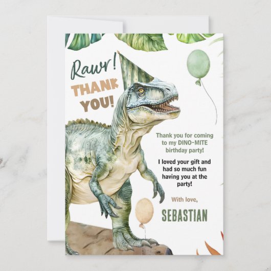 Oerwoud Dinosaur T Rex verjaardagsfeestje Bedankkaart (Voorkant)