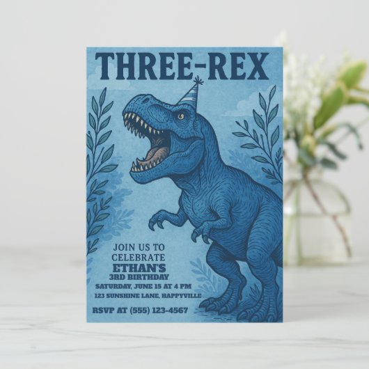 Oerwoud Dinosaurus Drie-rex Verjaardag Kaart (Staand voorkant)