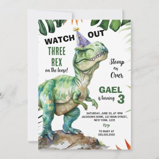 Oerwoud Dinosaurus Drie-rex Verjaardag Kaart (Voorkant)