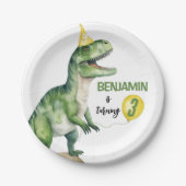 Oerwoud Dinosaurus Drie-rex Verjaardag Papieren Bordje (Voorkant)