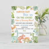 Oerwoud Dinosaurus Drie-rex Verjaardagsuitnodiging Kaart (Staand voorkant)