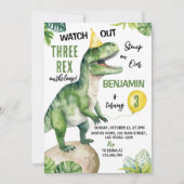 Oerwoud Dinosaurus Drie-rex Verjaardagsuitnodiging Kaart (Voorkant)