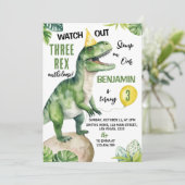 Oerwoud Dinosaurus Drie-rex Verjaardagsuitnodiging Kaart (Staand voorkant)