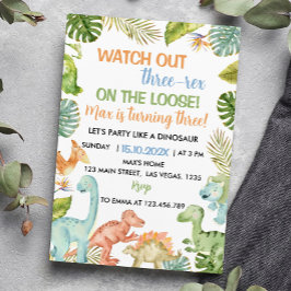 Oerwoud Dinosaurus Drie-rex Verjaardagsuitnodiging Kaart