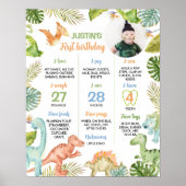 Oerwoud Dinosaurus Eerste Verjaardag Mijlpaal teke Poster (Voorkant)
