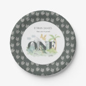 Oerwoud Dinosaurus Jongen 1e Verjaardag Schattigee Papieren Bordje (Voorkant)