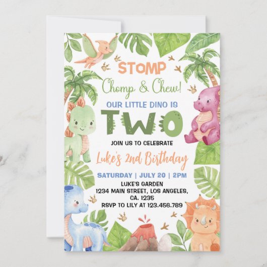 Oerwoud Dinosaurus Schattige Boy 2e Verjaardag Uit Kaart (Voorkant)