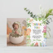 Oerwoud Dinosaurus Schattigee Jongen Verjaardag Pa Bedankkaart (Staand voorkant)