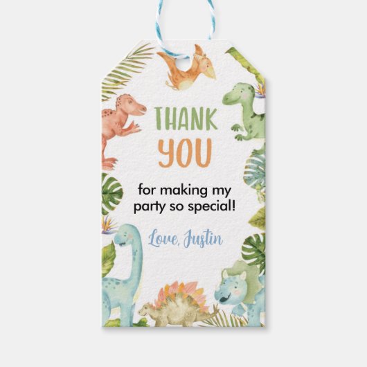 Oerwoud Dinosaurus Verjaardag Dank u Label Cadeaulabel (Voorkant)