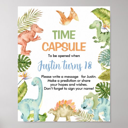 Oerwoud Dinosaurus Verjaardag Tijd Capsule Teken Poster (Voorkant)