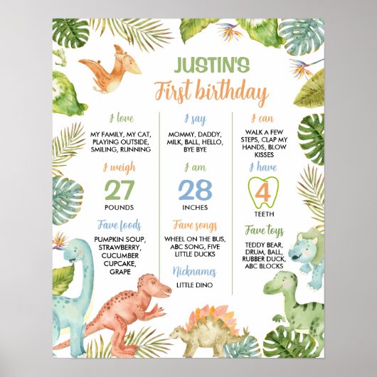 Oerwoud Dinosaurussen 1e Verjaardag Mijlpaal teken Poster (Voorkant)