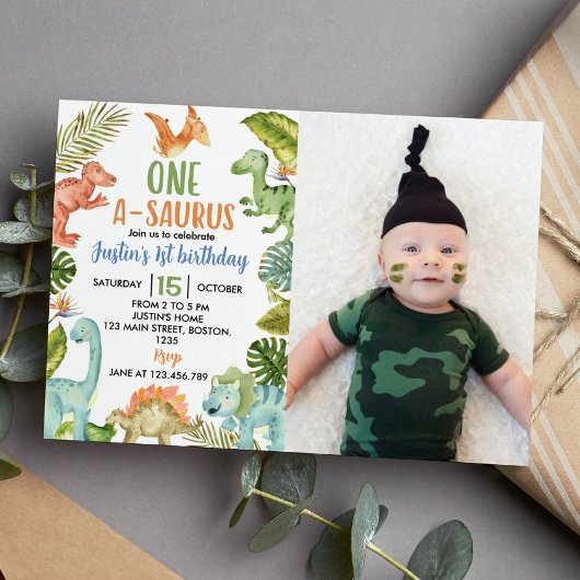 Oerwoud dinosaurussen 1e verjaardagsuitnodiging kaart