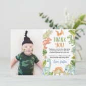 Oerwoud Dinosaurussen Verjaardagsfoto Dank je kaar Bedankkaart (Staand voorkant)