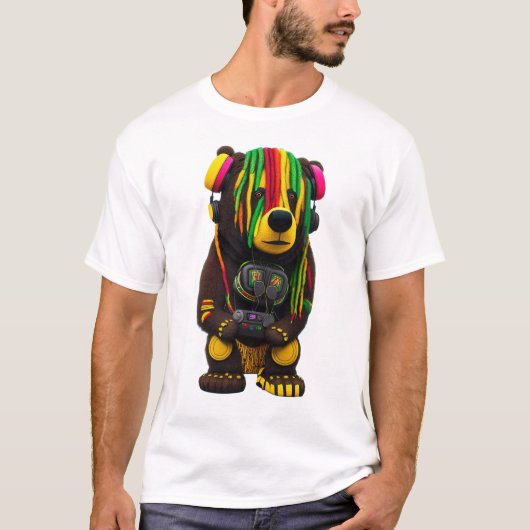 Oerwoud een Rasta-Beer met hoofdtelefoon vastmaken T-shirt (Voorkant)