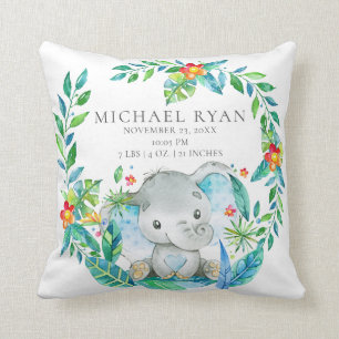 Oerwoud Elephant Baby Birth Stats Pillow Kussen