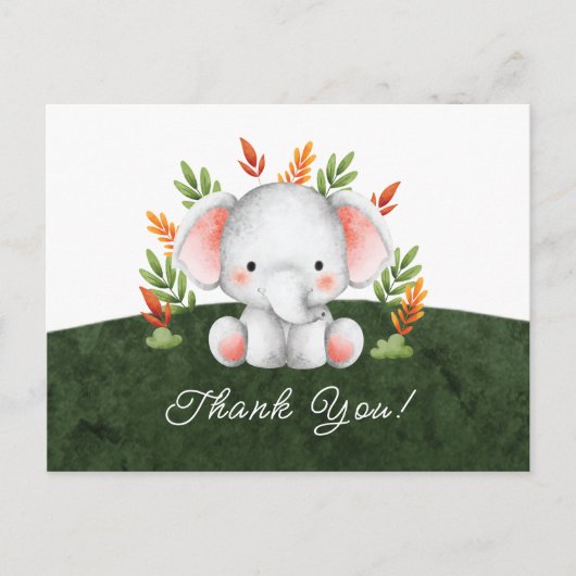 Oerwoud Elephant Baby shower Dank u Briefkaart (Voorkant)