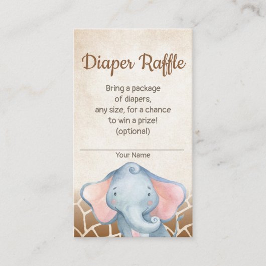 Oerwoud Elephant Baby shower Diaper Raffle Kaart (Voorkant)
