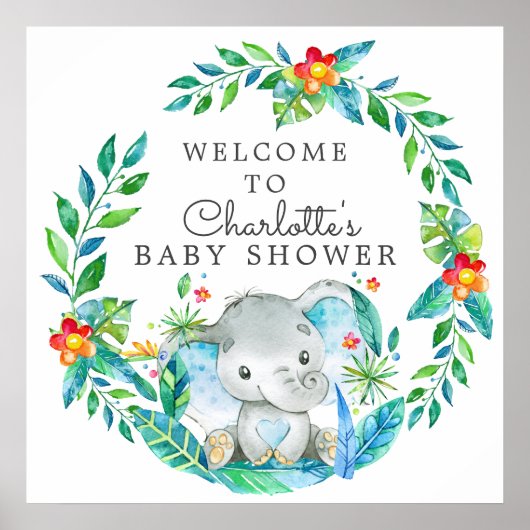 Oerwoud Elephant Baby shower Welkom Poster (Voorkant)