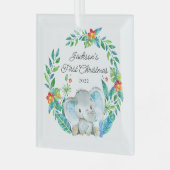 Oerwoud Elephant Baby's Eerste Kerstmis Glas Ornament (Voorkant links)