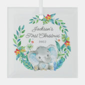 Oerwoud Elephant Baby's Eerste Kerstmis Glas Ornament (Voorkant)