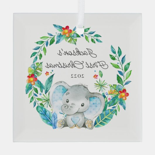 Oerwoud Elephant Baby's Eerste Kerstmis Glas Ornament (Achterkant)