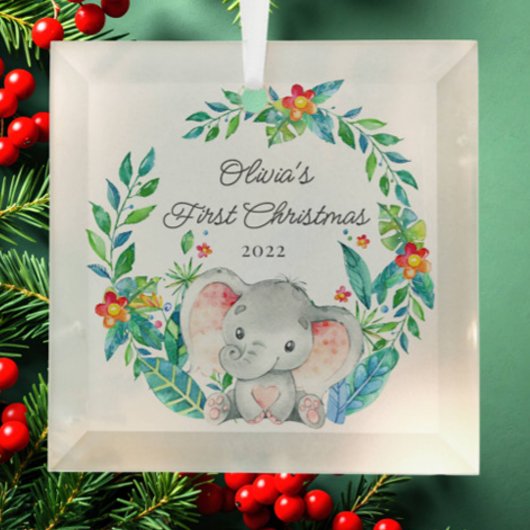 Oerwoud Elephant Baby's Eerste Kerstmis Glas Ornament