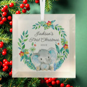Oerwoud Elephant Baby's Eerste Kerstmis Glas Ornament