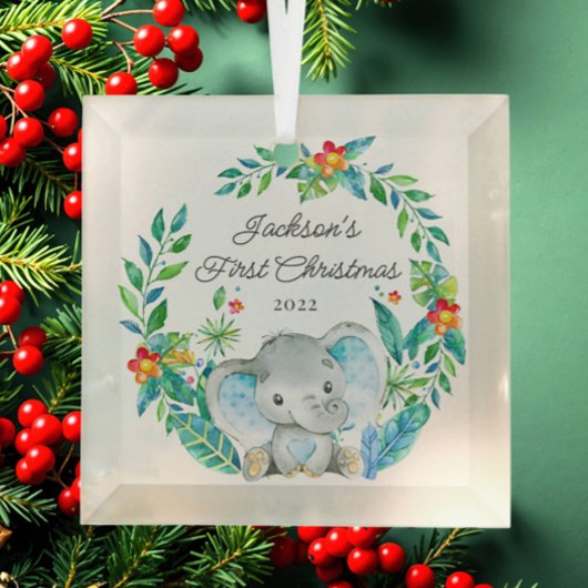 Oerwoud Elephant Baby's Eerste Kerstmis Glas Ornament