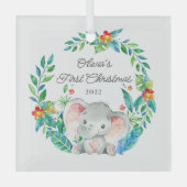 Oerwoud Elephant Baby's Eerste Kerstmis Glas Ornament (Voorkant)