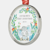 Oerwoud Elephant Baby's eerste kerstOrnament Metalen Ornament (Links)
