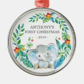 Oerwoud Elephant Baby's eerste kerstOrnament Metalen Ornament (Voorkant)
