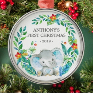 Oerwoud Elephant Baby's eerste kerstOrnament Metalen Ornament