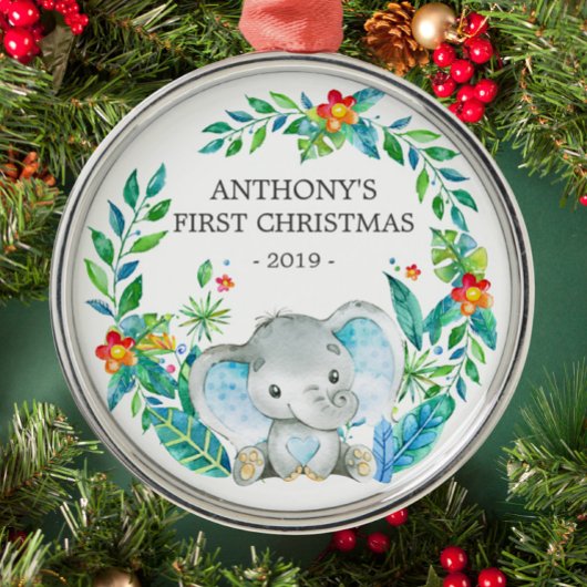 Oerwoud Elephant Baby's eerste kerstOrnament Metalen Ornament
