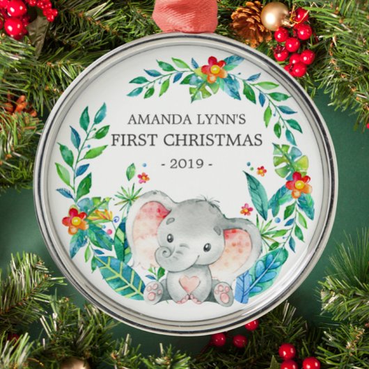 Oerwoud Elephant Baby's eerste kerstOrnament Metalen Ornament
