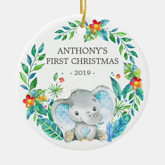 Oerwoud Elephant Baby's Foto kerstversiering Keramisch Ornament (Voorkant)
