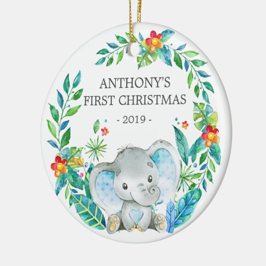 Oerwoud Elephant Baby's Foto kerstversiering Keramisch Ornament (Links)