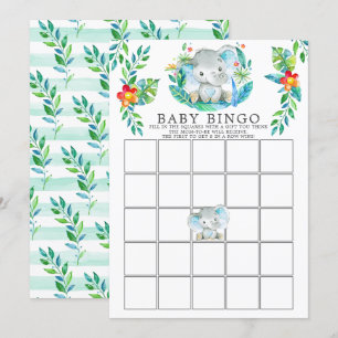 Oerwoud Elephant BINGO Baby shower Game Kaart