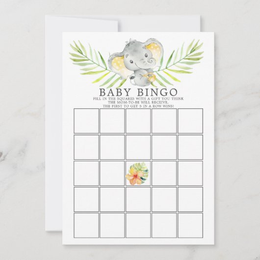 Oerwoud Elephant BINGO Baby shower Game Kaart (Voorkant)