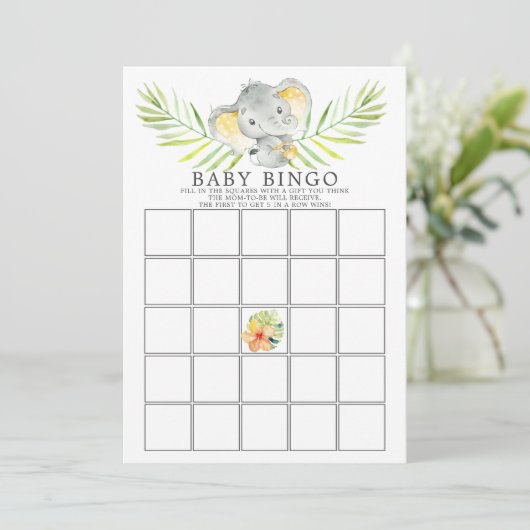 Oerwoud Elephant BINGO Baby shower Game Kaart (Staand voorkant)