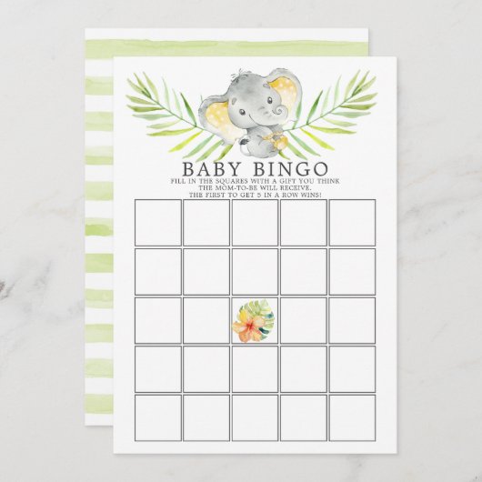 Oerwoud Elephant BINGO Baby shower Game Kaart (Voorkant / Achterkant)