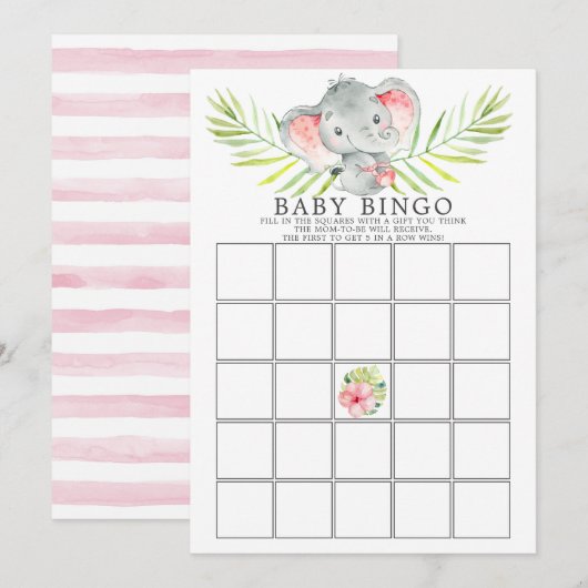 Oerwoud Elephant BINGO Baby shower Game Kaart (Voorkant / Achterkant)