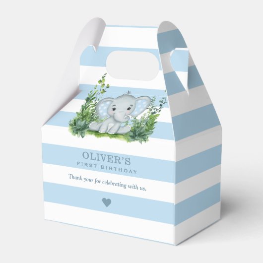Oerwoud Elephant Blue 1st Birthday Party Hartelijk Bedankdoosjes (Achterkant)