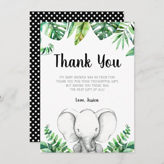 Oerwoud Elephant Boy Baby shower Black Bedankkaart (Voorkant / Achterkant)