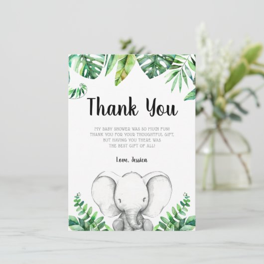 Oerwoud Elephant Boy Baby shower Black Bedankkaart (Staand voorkant)